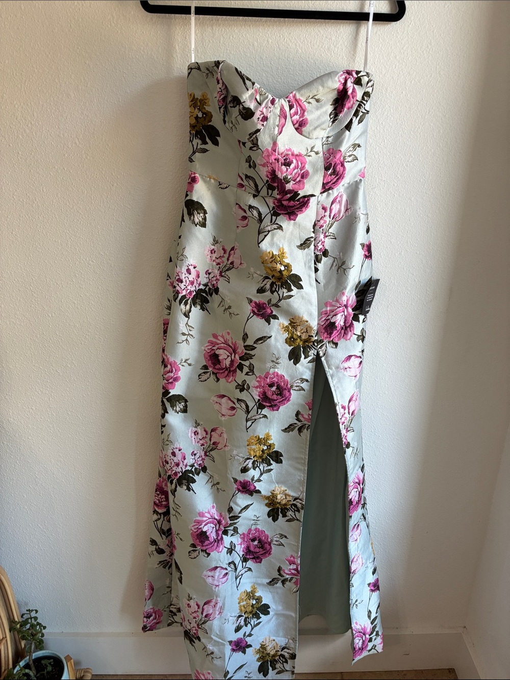 Lulu's Strapless Floral Gown in Mint, Pink & Gold
